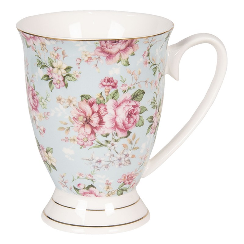 6CEMU0060 Mug 300 ml Bleu Rose Porcelaine Fleurs Rond Tasse à thé