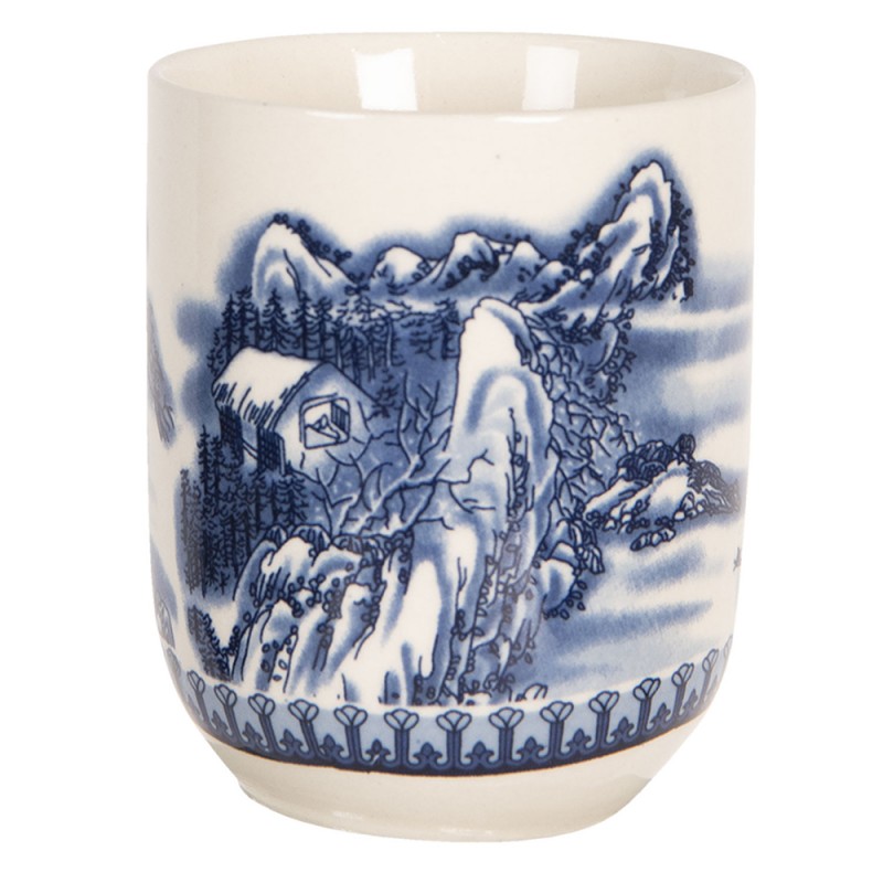 6CEMU0068 Mug 100 ml Beige Bleu Porcelaine Rond Tasse à thé