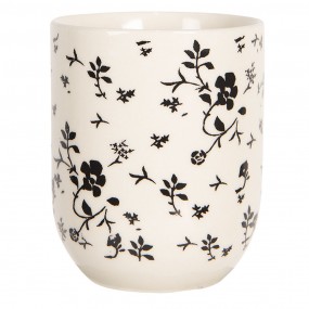 26CEMU0081 Mug 100 ml White Black Porcelain Flowers Round Tea Mug