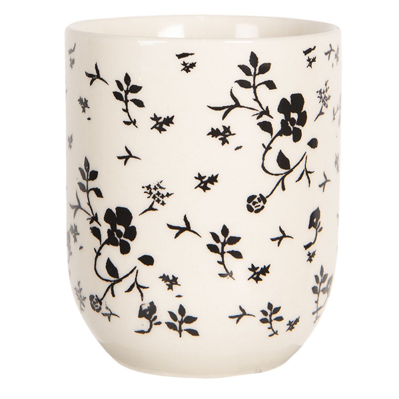 6CEMU0081 Mug 100 ml Blanc Noir Porcelaine Fleurs Rond Tasse à thé