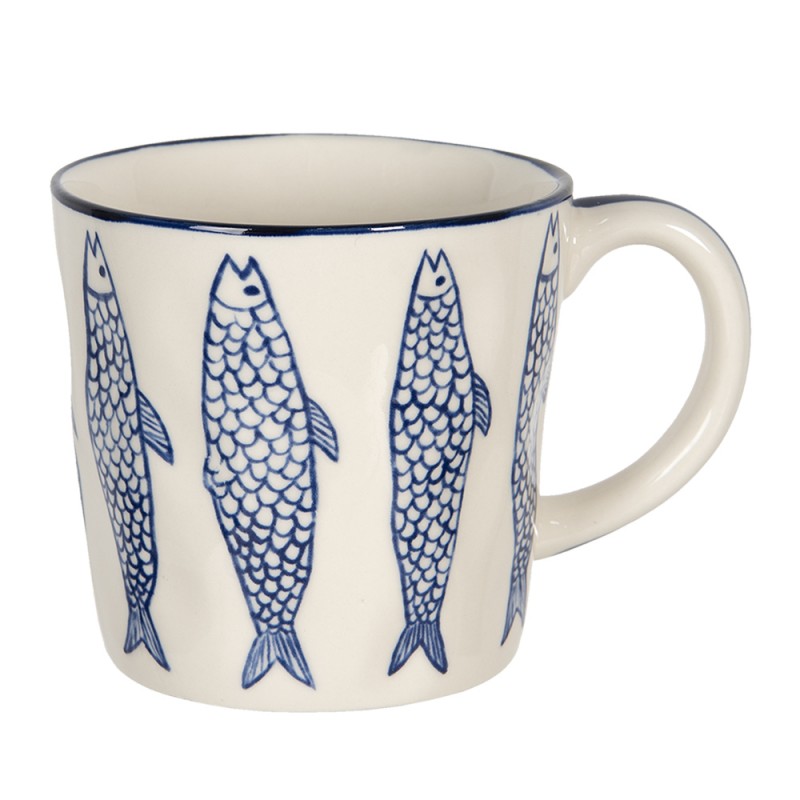 6CEMU0097 Mug 300 ml Beige Ceramic Fishes Round Tea Mug