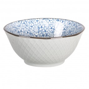 26CEPU0043 Soup Bowl Ø 13 cm White Blue Ceramic Flowers Round Serving Bowl
