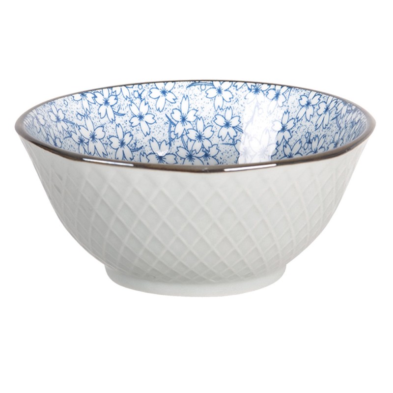 6CEPU0043 Soup Bowl Ø 13 cm White Blue Ceramic Flowers Round Serving Bowl
