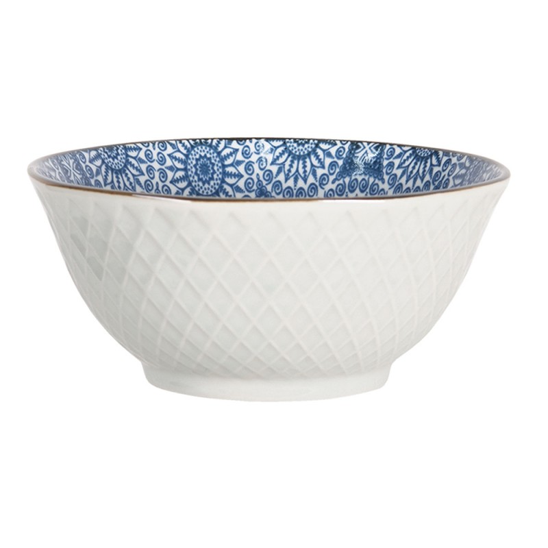 6CEPU0044 Soup Bowl Ø 13 cm White Blue Ceramic Round Serving Bowl