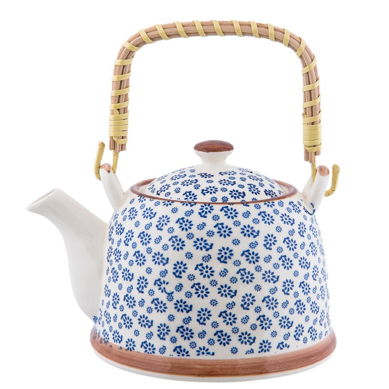6CETE0022 Teapot with Infuser 700 ml Blue Ceramic Flowers Round Tea pot