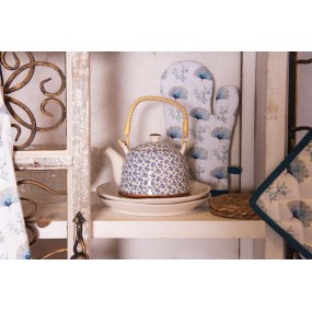 26CETE0022 Teapot with Infuser 700 ml Blue Ceramic Flowers Round Tea pot