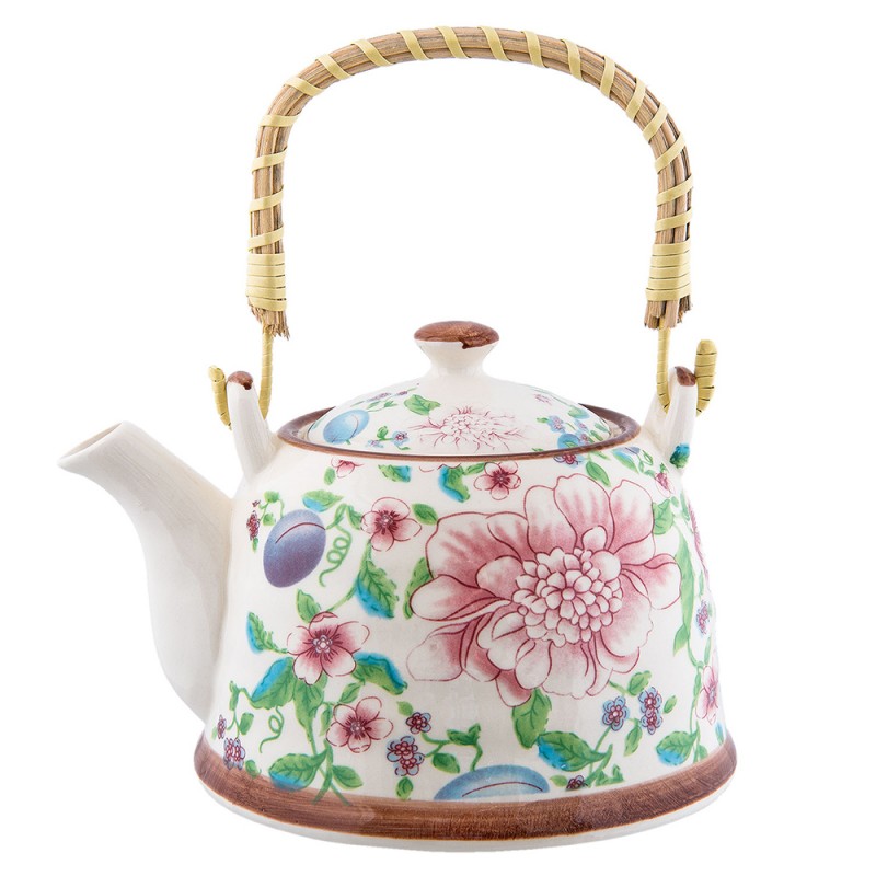 6CETE0028 Teapot with Infuser 700 ml Beige Pink Ceramic Flowers Round Tea pot
