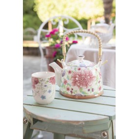 26CETE0028 Teapot with Infuser 700 ml Beige Pink Ceramic Flowers Round Tea pot
