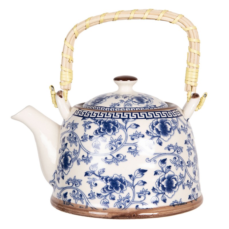 6CETE0087 Théière avec filtre 800 ml Bleu Porcelaine Fleurs Rond Pichet pour le thé