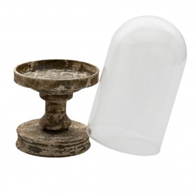 26GL3011M Cloche Ø 16x38 cm Wood Metal Round Glass Bell Jar