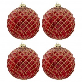 26GL3282 Christmas Bauble Set of 4 Ø 10 cm Red Glass Round Christmas Tree Decorations