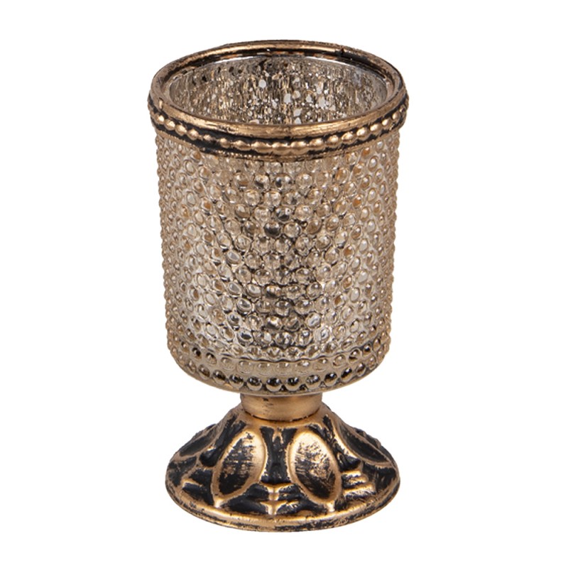 6GL3349 Tealight Holder Ø 5x10 cm Gold colored Glass Metal Round Tea-light Holder
