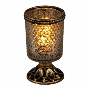 26GL3349 Tealight Holder Ø 5x10 cm Gold colored Glass Metal Round Tea-light Holder