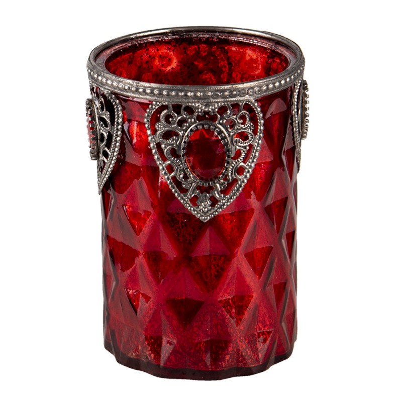 6GL3350 Tealight Holder Ø 9x14 cm Red Glass Metal Round Tea-light Holder