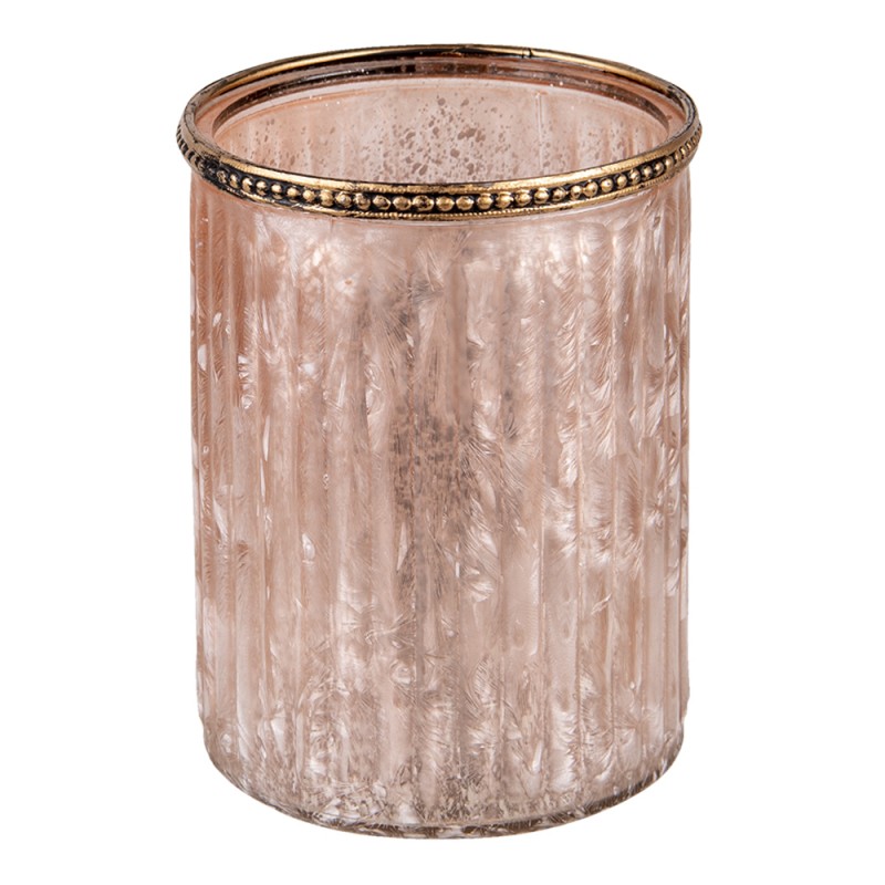6GL3357 Tealight Holder Ø 11x14 cm Beige Pink Glass Metal Round Tea-light Holder