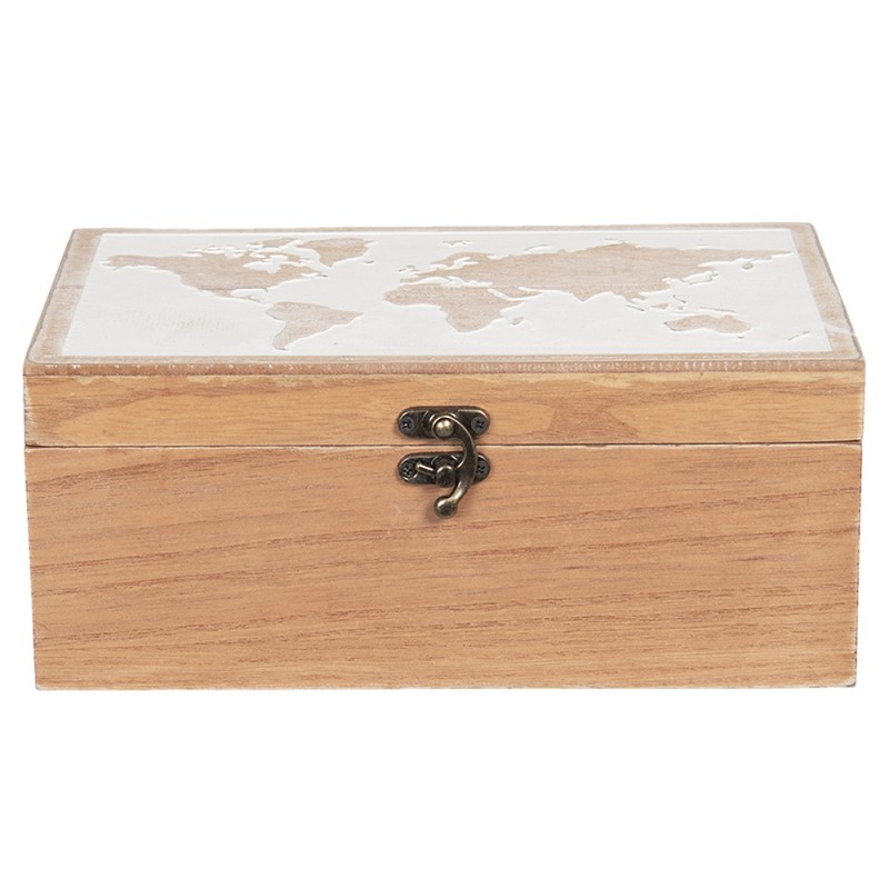 6H1932 Storage Chest 24x16x10 cm Brown Wood World Map Rectangle Toy Box