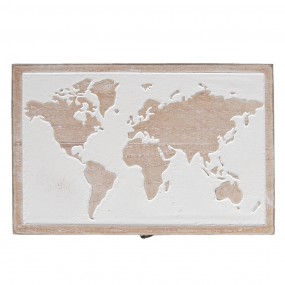 26H1932 Cassapanca di archiviazione 24x16x10 cm Marrone Legno  Mappa del mondo Rettangolo Baule dei giocattoli