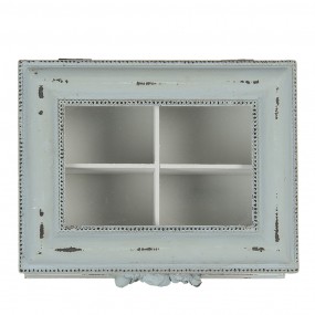 26H2030 Tea Box with 1 Compartment 20x17x9 cm Blue Beige MDF Glass Rectangle Tea Storage Box