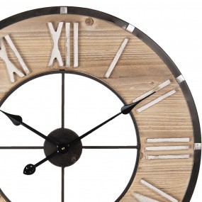 26KL0623 Wall Clock Ø 60 cm Brown Wood Metal Round Hanging Clock