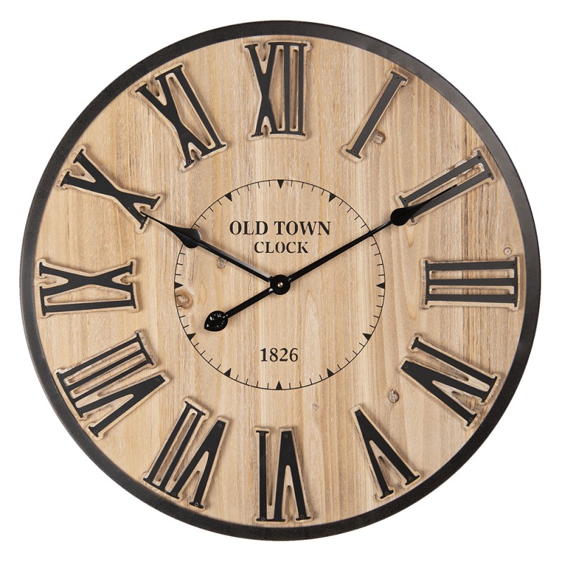 6KL0624 Wall Clock Ø 60 cm  Brown Wood Metal Round Hanging Clock