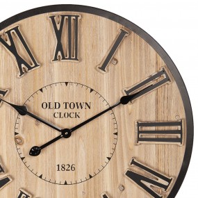 26KL0624 Wall Clock Ø 60 cm  Brown Wood Metal Round Hanging Clock