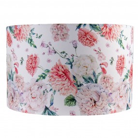 26LAK0501 Lampshade Pendant Light Ø 45x28 cm White Pink Textile Flowers Round Fabric Lampshade