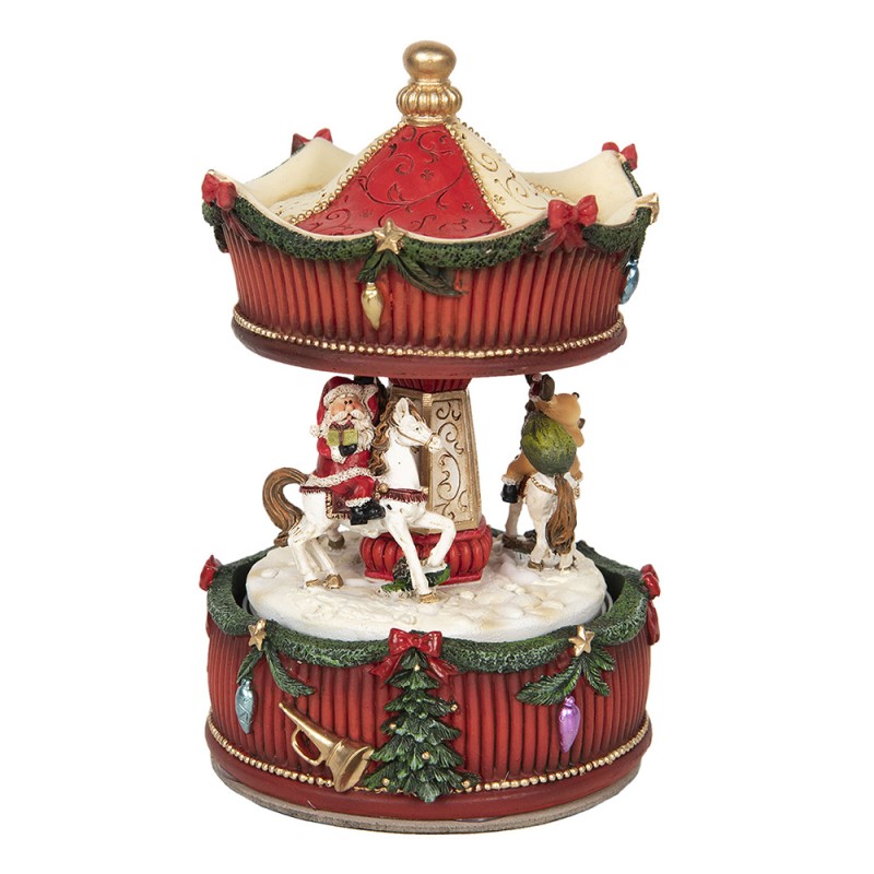 6PR2847 Music box Carousel Ø 11x17 cm Red Polyresin Christmas Decoration Figurine