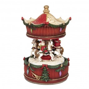 26PR2847 Music box Carousel Ø 11x17 cm Red Polyresin Christmas Decoration Figurine