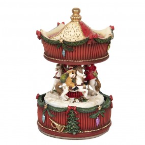 26PR2847 Music box Carousel Ø 11x17 cm Red Polyresin Christmas Decoration Figurine