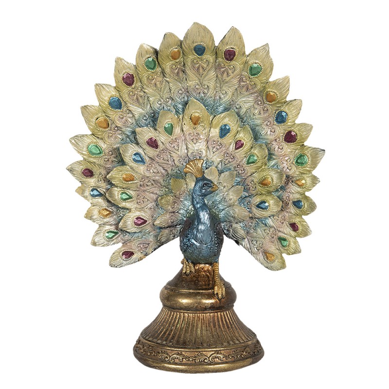 6PR3013 Figurine Peacock 22x12x30 cm Blue Gold colored Polyresin Home Accessories