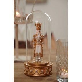 26PR3416 Glass Bell Jar Nutcracker 24 cm  LED Gold colored Plastic Glass Christmas Glass bel