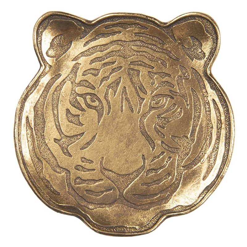 6PR3423 Dekoration Serviertablett Tiger 14x14 cm Goldfarbig Polyresin Servierplatte