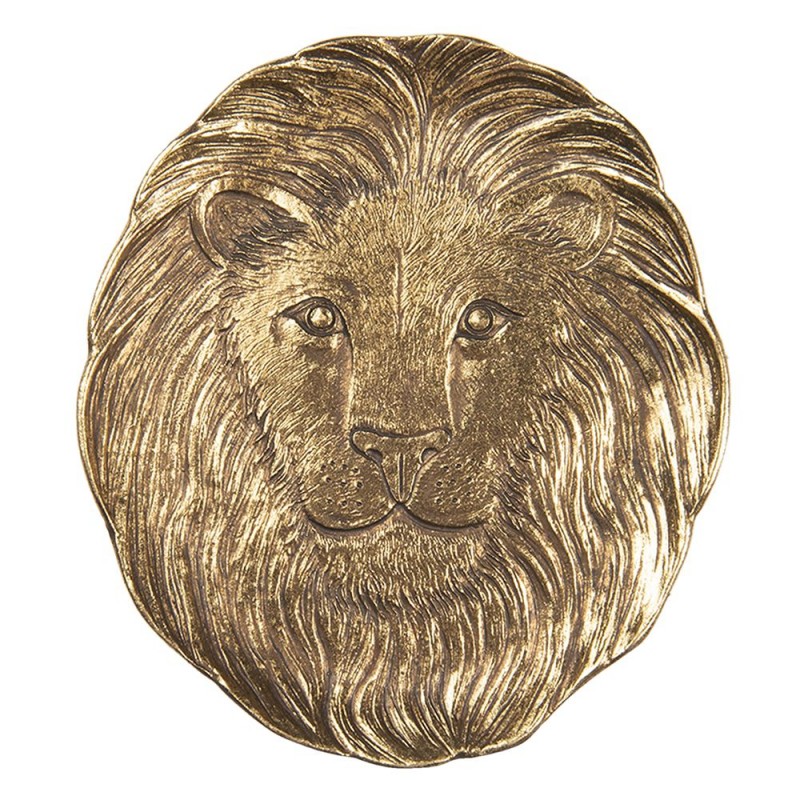 6PR3424 Decorative Serving Tray Lion 14x14 cm Gold colored Polyresin Round Serving Platter