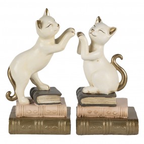 26PR4624 Bookends Set of 2 Cat 20x8x19 cm White Polyresin Book Holders