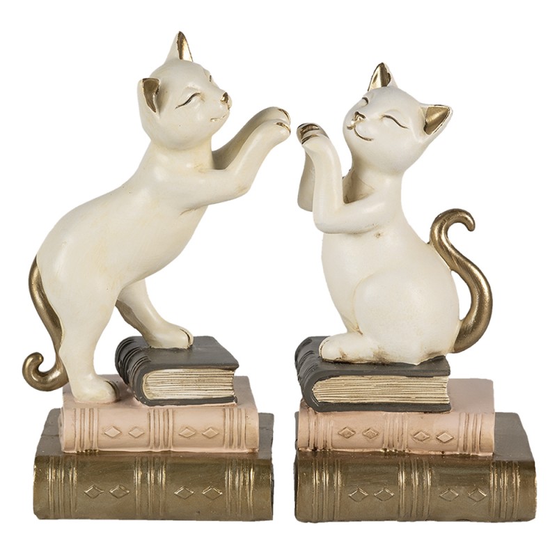 6PR4624 Bookends Set of 2 Cat 20x8x19 cm White Polyresin Book Holders