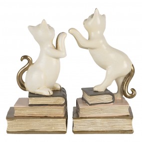 26PR4624 Bookends Set of 2 Cat 20x8x19 cm White Polyresin Book Holders