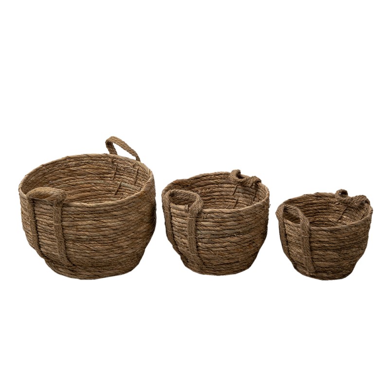 6RO0522 Storage Basket Set of 3 Ø 33 Ø 24 Ø 18 cm Brown Seagrass Basket