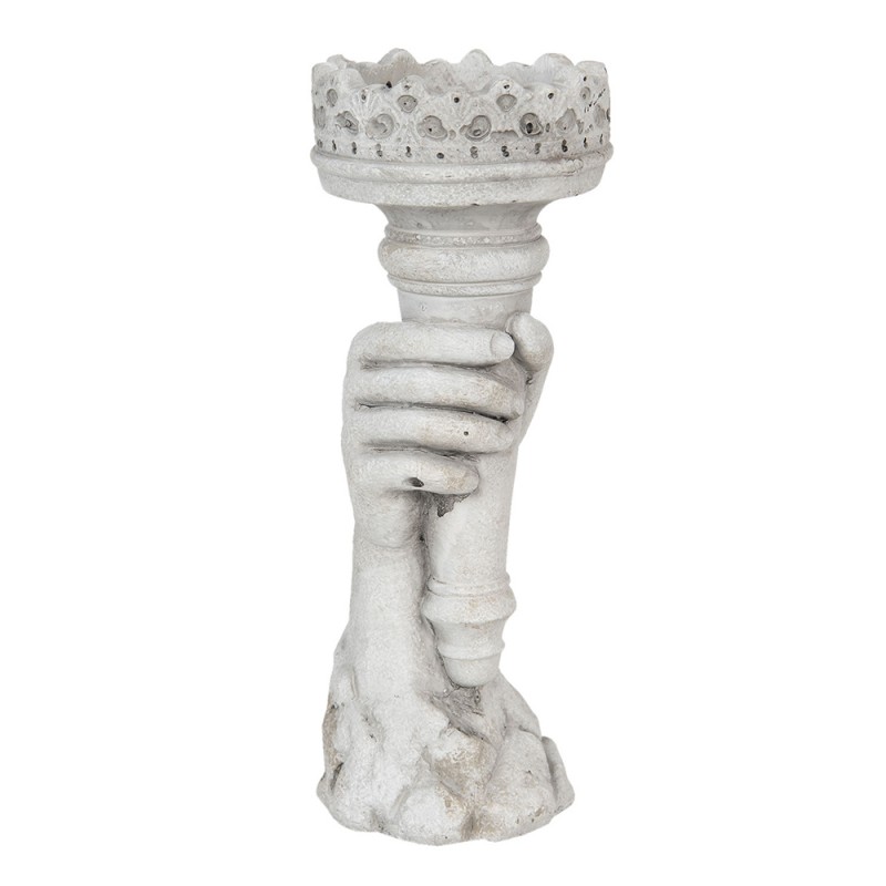 6TE0285S Candle holder 12x10x27 cm Grey Stone Hand Candle Holder