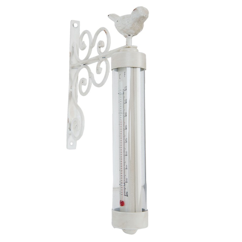 6Y2268 Außenthermometer 19x4x29 cm Weiß Eisen Vogel Rund Gusseisen-Thermometer