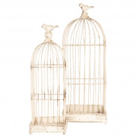 26Y3533 Bird Cage Decoration Set of 2  White Metal Square Indoor Bird Cage