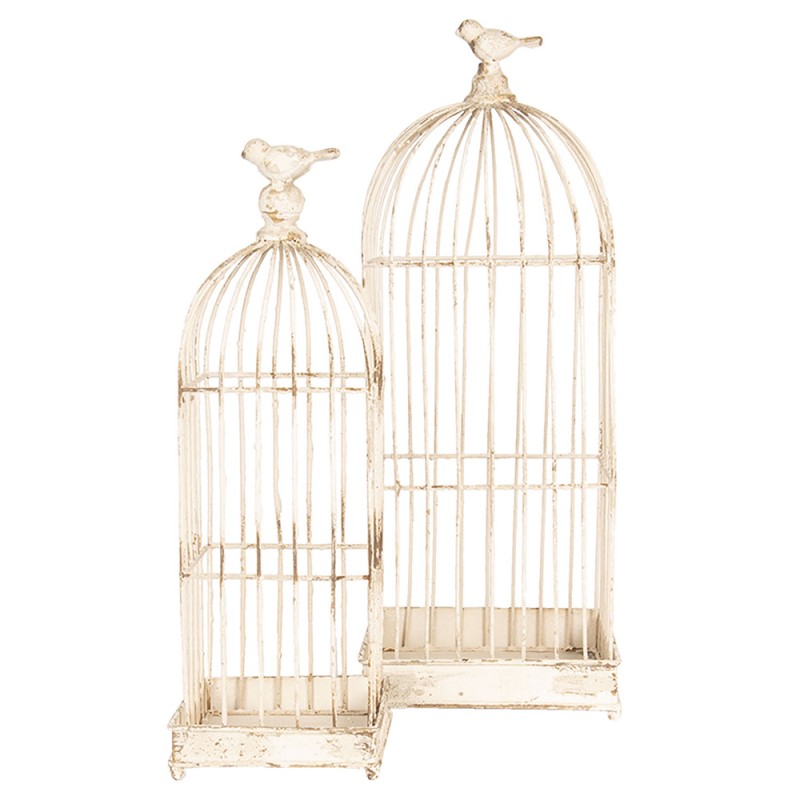 6Y3533 Bird Cage Decoration Set of 2  White Metal Square Indoor Bird Cage