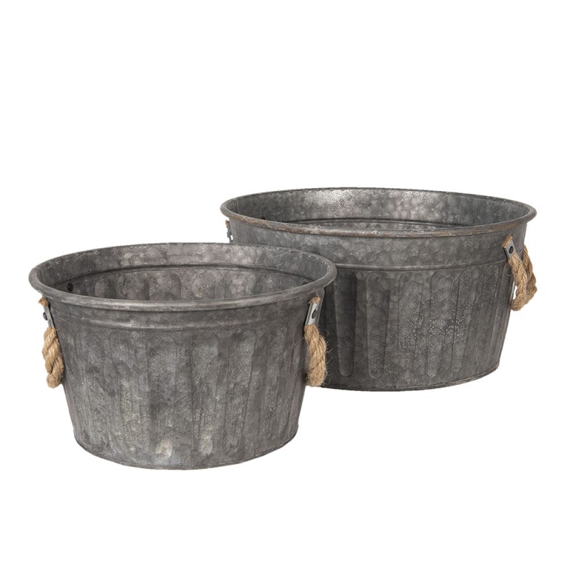 6Y3735 Decorative Bucket Set of 2 Grey Iron Round Decorative Bucket