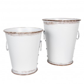 26Y3738W Decorative Bucket Set of 2 White Metal Decorative Bucket