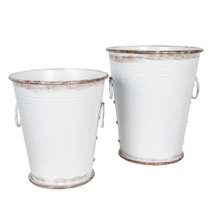 6Y3738W Decorative Bucket Set of 2 White Metal Decorative Bucket