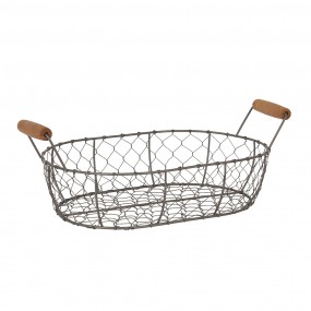 26Y3769 Storage Basket Set of 3 42x27x15 cm Brown Iron Wood Round Basket