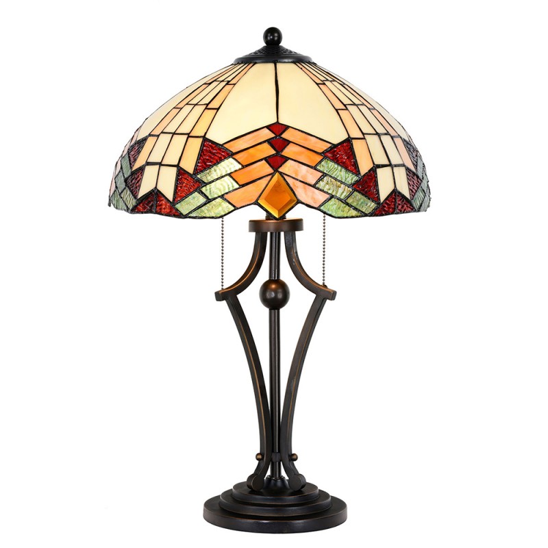5LL-5961 Lampada da tavolo Tiffany Ø 40x60 cm  Beige Rosso Vetro Lampada da scrivania Tiffany
