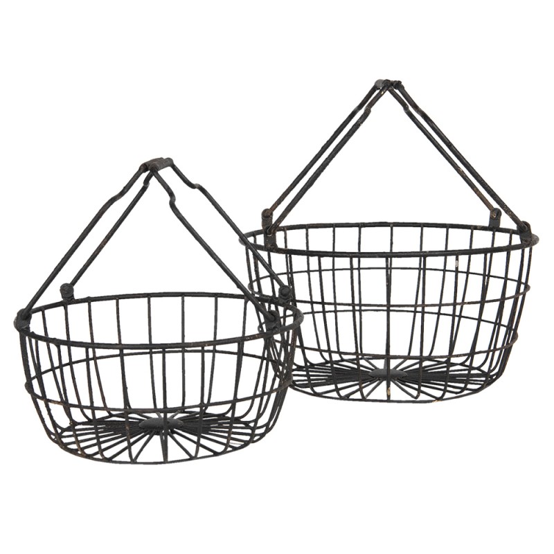 6Y3970 Storage Basket Set of 2 Ø 30x17 cm Black Iron Round Basket