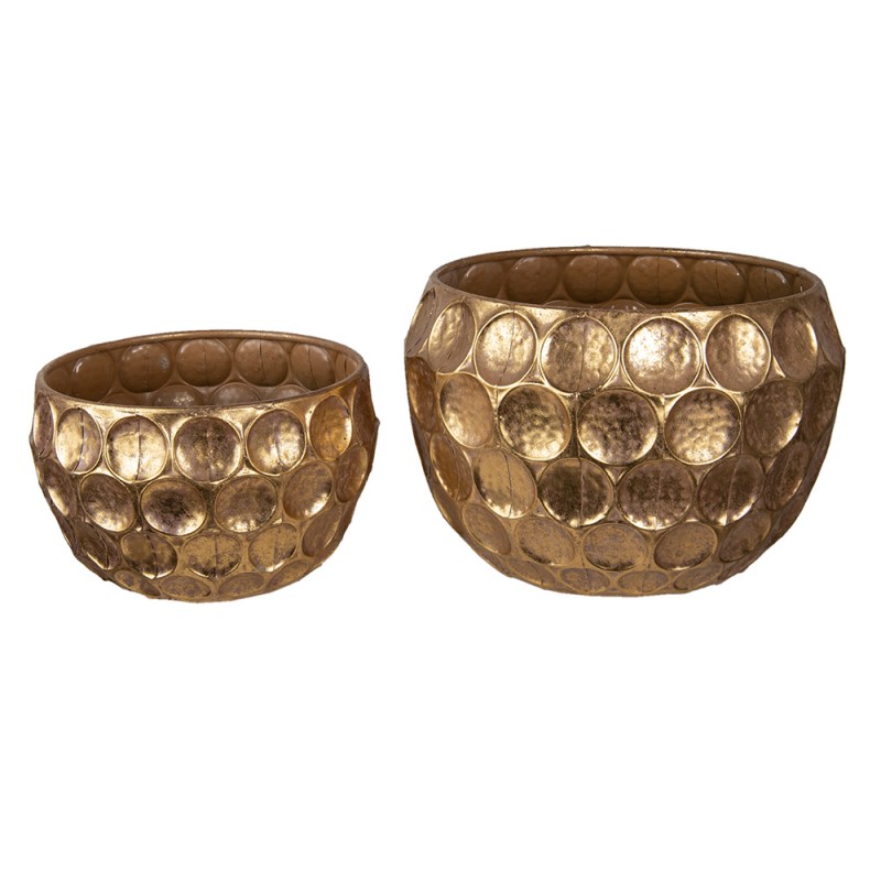 6Y4307 Planter Set of 2 Gold colored Metal Round Flower Pot