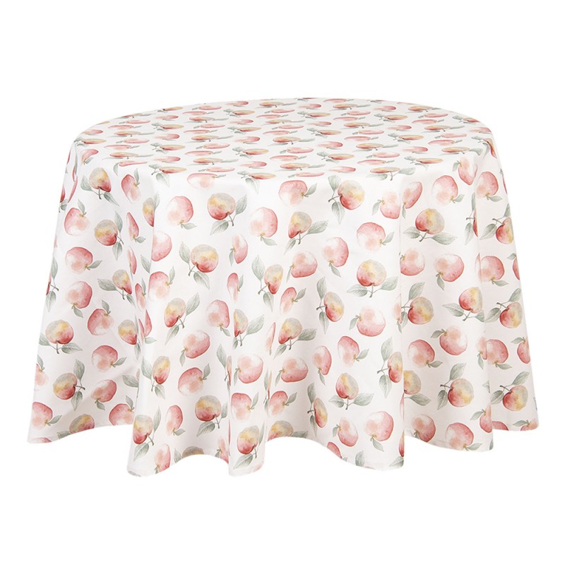 APY07 Tablecloth Ø 170 cm White Red Cotton Apple Round Table cloth