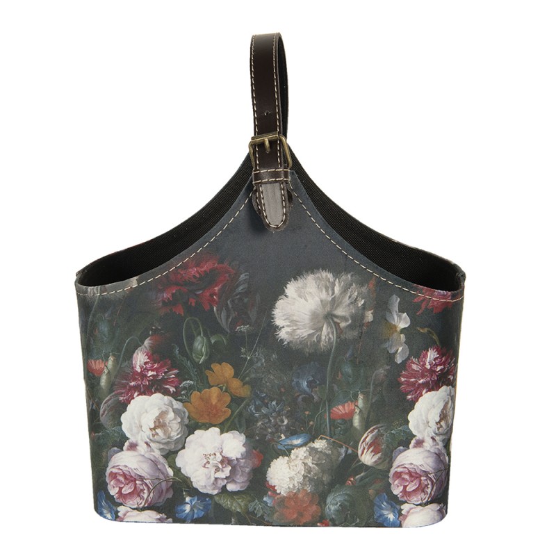 BAG319 Damenhandtasche 29x14x26 cm Schwarz Papier Blumen Rechteck Tasche